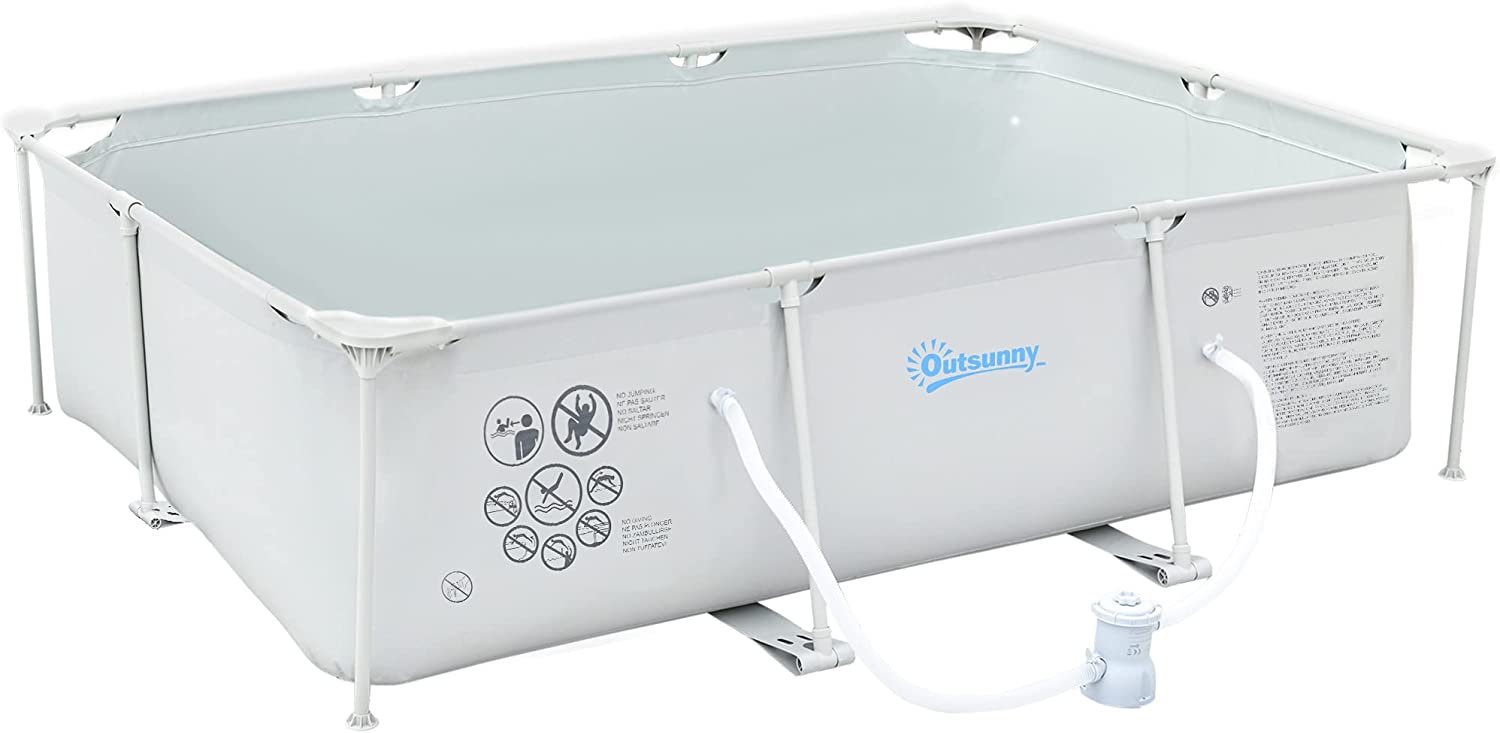 Outsunny Piscina Desmontable Tubular 292x190x75 cm con Depuradora de Cartucho 1200L/H Piscina Rectangular de Exterior para Adultos y Niños 3600L Gris